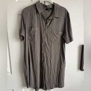 Lulus Gray Button-Up Shirt Dress Cover M